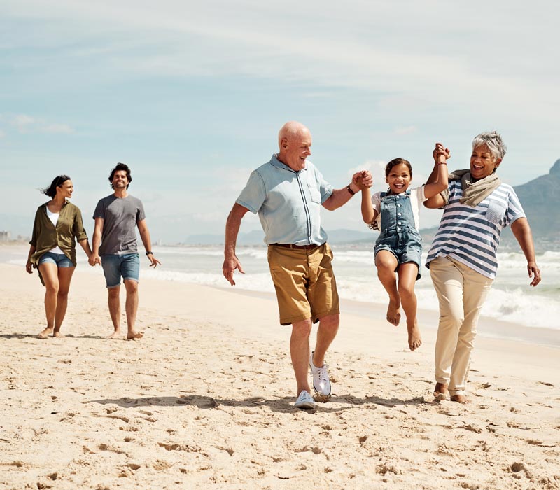 blended family on beach